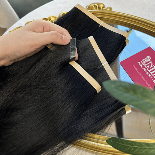 Long Tape In Hair Extensions with Natural Black Color Straight Hair