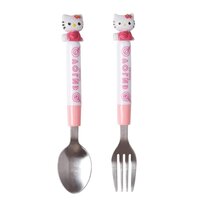 CherryBox Pink Kitty Spoon, Fork and Chopsticks Cutlery Set for Kids with Box forSchool Travel Picnic Baby Feeding
