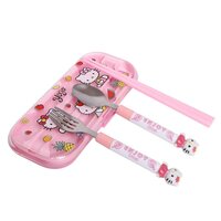 CherryBox Pink Kitty Spoon, Fork and Chopsticks Cutlery Set for Kids with Box forSchool Travel Picnic Baby Feeding