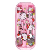 CherryBox Pink Kitty Spoon, Fork and Chopsticks Cutlery Set for Kids with Box forSchool Travel Picnic Baby Feeding