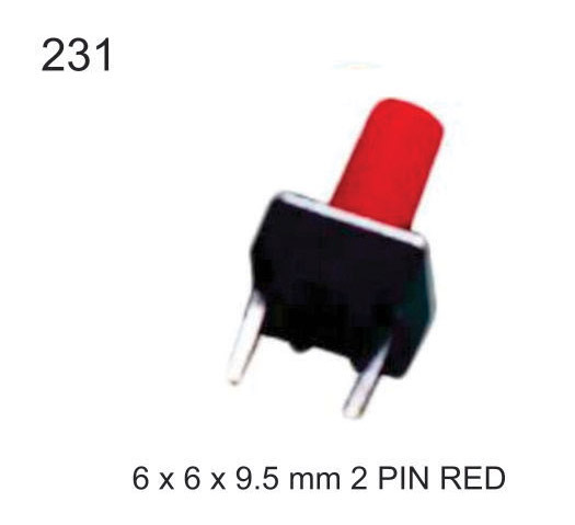 6x6x9.5 Mm2 पिन लाल टैक्टाइल स्विच