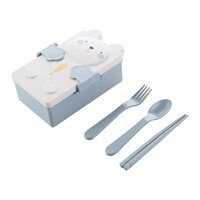 Cherrybox Kids Double-compartment Wheat Straw Cartoon Lunch Box With Spoon, Fork And Chopsticks - Plastic, Standard Size, Pink And Blue | Includes Spoon, Fork, And Chopsticks