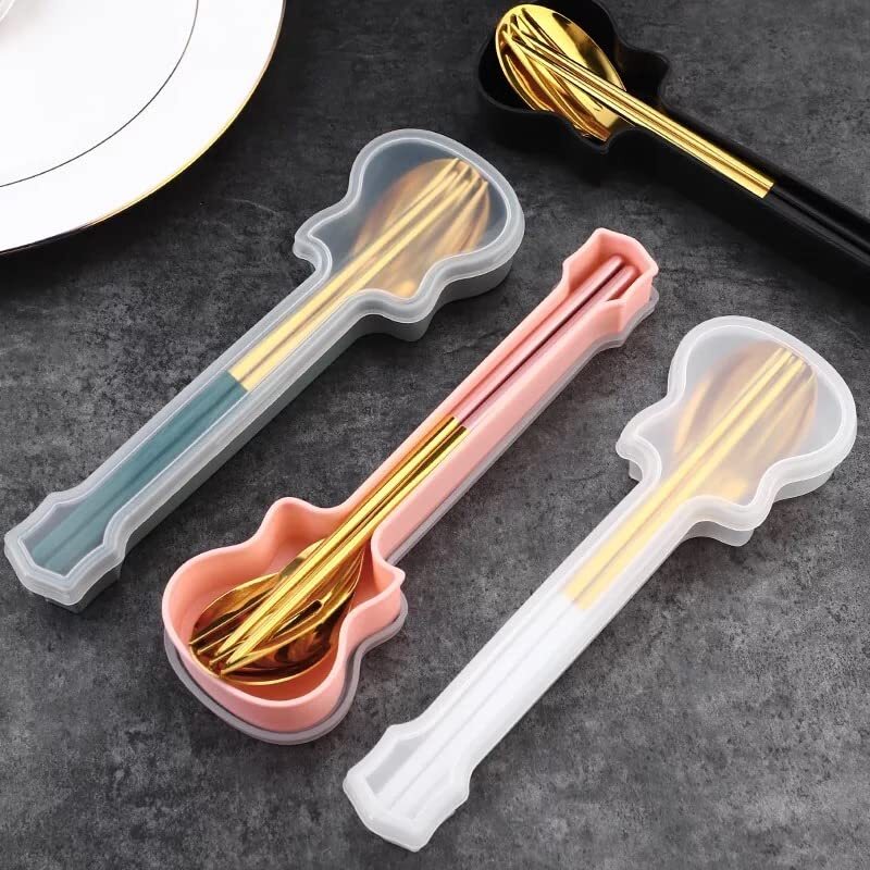 CHERRYBOX KAPO Premium Spoon Fork & Chopstick Set in Guitar Shape Box - Flatware Dinnerware Cutlery Tableware Set - Gold Plated 304 Stainless Steel