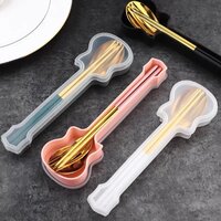 CHERRYBOX KAPO Premium Spoon Fork & Chopstick Set in Guitar Shape Box - Flatware Dinnerware Cutlery Tableware Set - Gold Plated 304 Stainless Steel