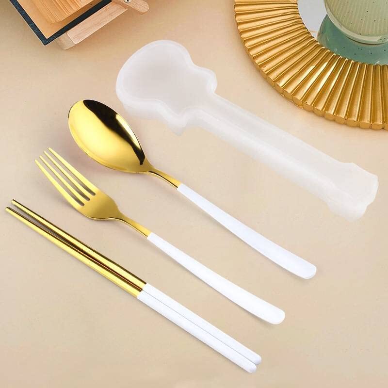 CHERRYBOX KAPO Premium Spoon Fork & Chopstick Set in Guitar Shape Box - Flatware Dinnerware Cutlery Tableware Set - Gold Plated 304 Stainless Steel
