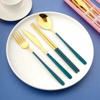 CherryBox Premium Spoon Fork Butter Knife & Chopstick Set - Flatware Dinnerware Cutlery Tableware Set - Gold Plated 304 Stainless Steel