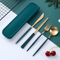 CherryBox Premium Spoon Fork Butter Knife & Chopstick Set - Flatware Dinnerware Cutlery Tableware Set - Gold Plated 304 Stainless Steel