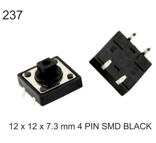 12X12X7.3 MM 4 PIN SMD BLACK TACTILE SWITCH