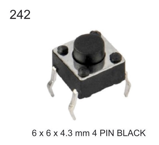 6X6X4.3 MM 4 PIN BLACK TACTILE SWITCH