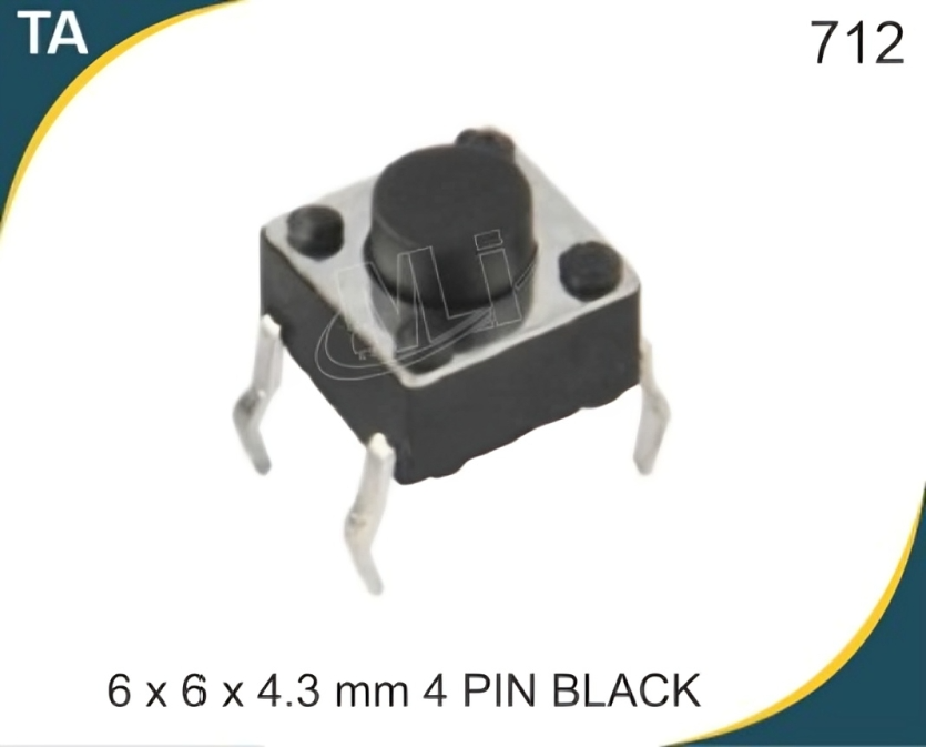6X6X4.3 MM 4 PIN BLACK TACTILE SWITCH