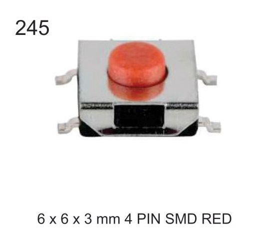 6X6X3 MM 4 PIN SMD RED TACTILE SWITCH