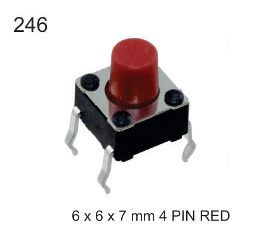 6X6X7 Mm 4 Pin Red Tact Switch