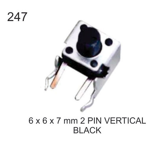 6X6X7 MM 2 PIN VERTICAL BLACK  TACT SWITCH