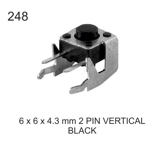 6X6X 4.3 MM 2 PIN VERTICAL BLACK TACTILE SWITCH