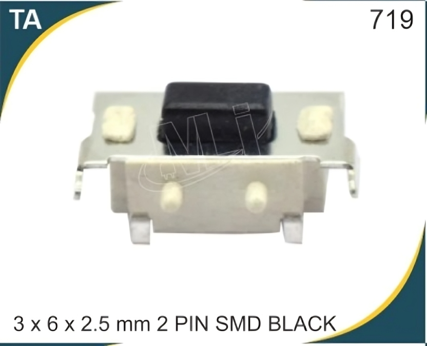 3X6X2.5 MM 2 PIN SMD BLACK TACTILE SWITCH