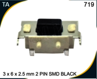 3x6x2.5 Mm 2 Pin Smd Black Tactile Switch - Thermoplastic Metal Alloy, 3x6x2.5 Mm, 160 Gf Actuation Force, 100,000 Cycles Minimum