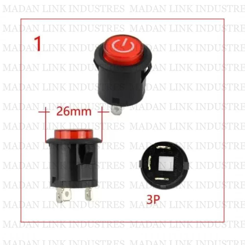 28 Mm 3 Pin Toy Switch - Plastic Material, 240v Voltage, 6 Amps Current Rating , Vibrant Red Color, Easy Installation For Kids' Electric Ride-on Toys