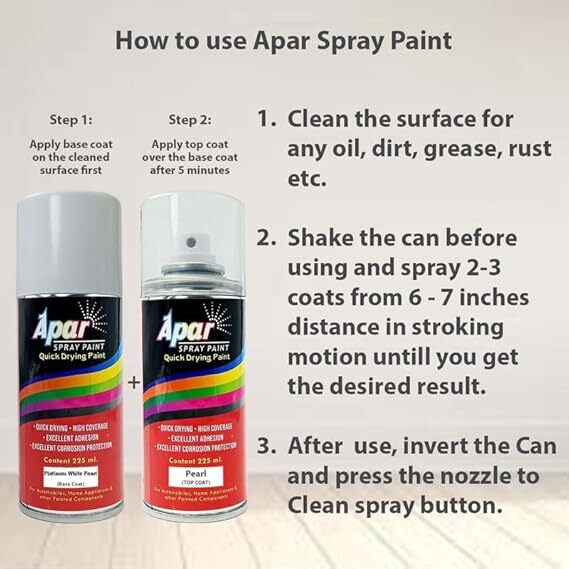 APAR  Spray Paint Platinum White Pearl (RC Colour Name) + PC Compatible for Honda Civic, City, Amaze, HR-V, WR-V, Jazz,  Cars -225 ml (Pack of 2-Pcs)