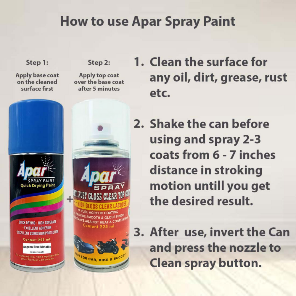 Apar Spray Paint Aegean Blue Metallic + Gloss Clear 2-pack - Polyurethane, 225 Ml , High Gloss Finish, Corrosion Resistant, Fast-drying, Excellent Coverage