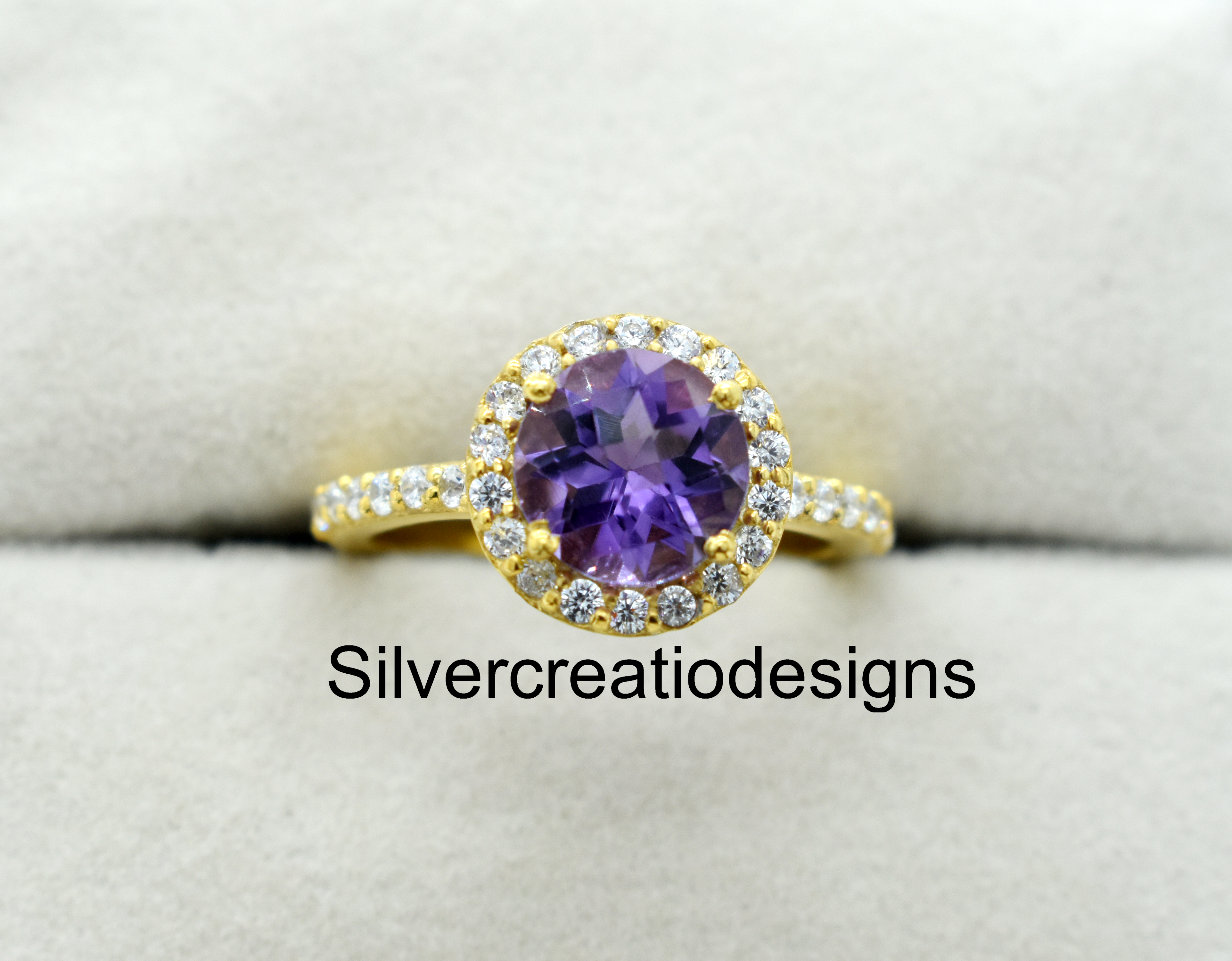 925 Sterling Silver Amethyst & Moissanite Statement Ring, Birthstone Wedding Jewelry, - Color: Blue