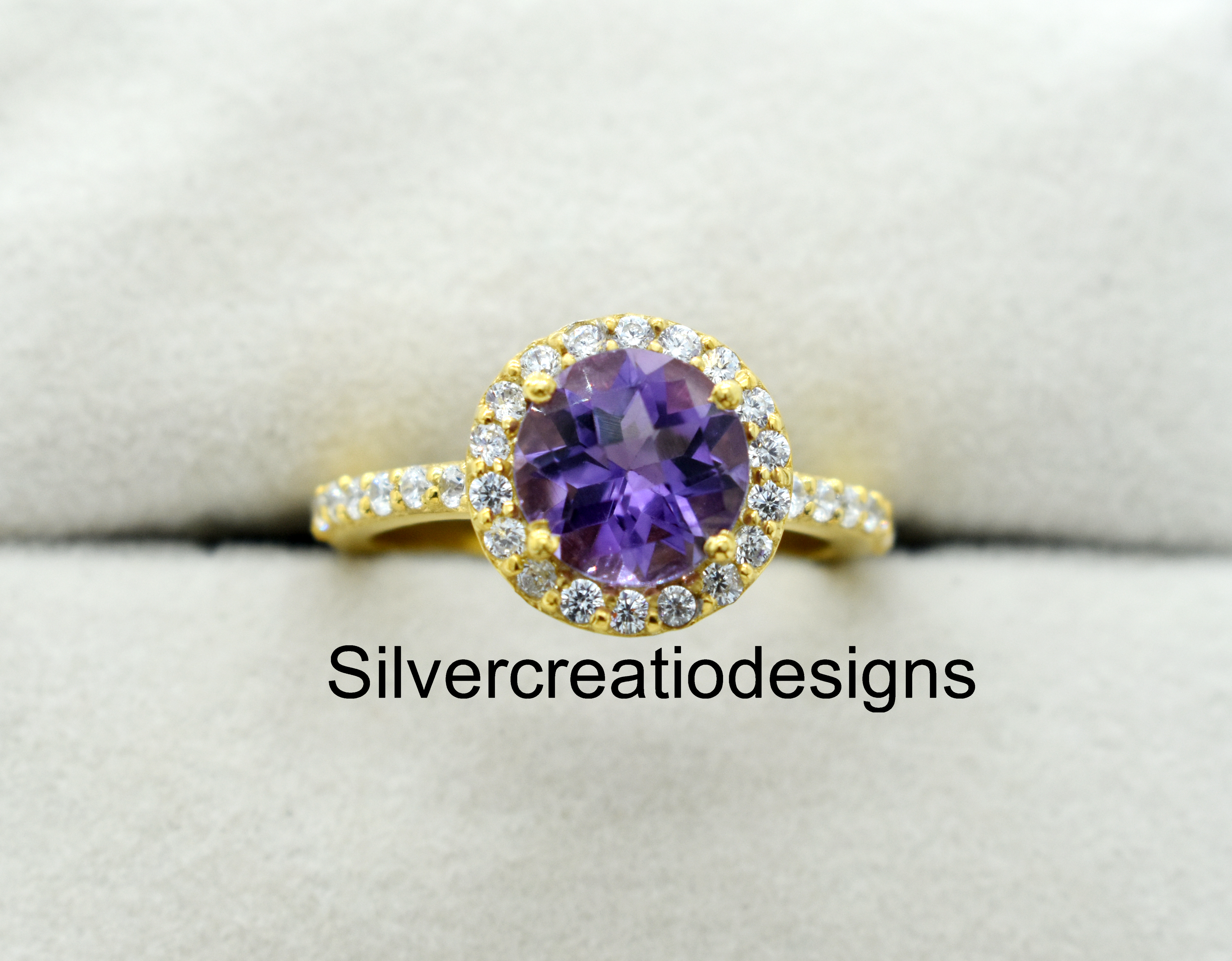 925 Sterling Silver Amethyst & Moissanite Statement Ring, Birthstone Wedding Jewelry,