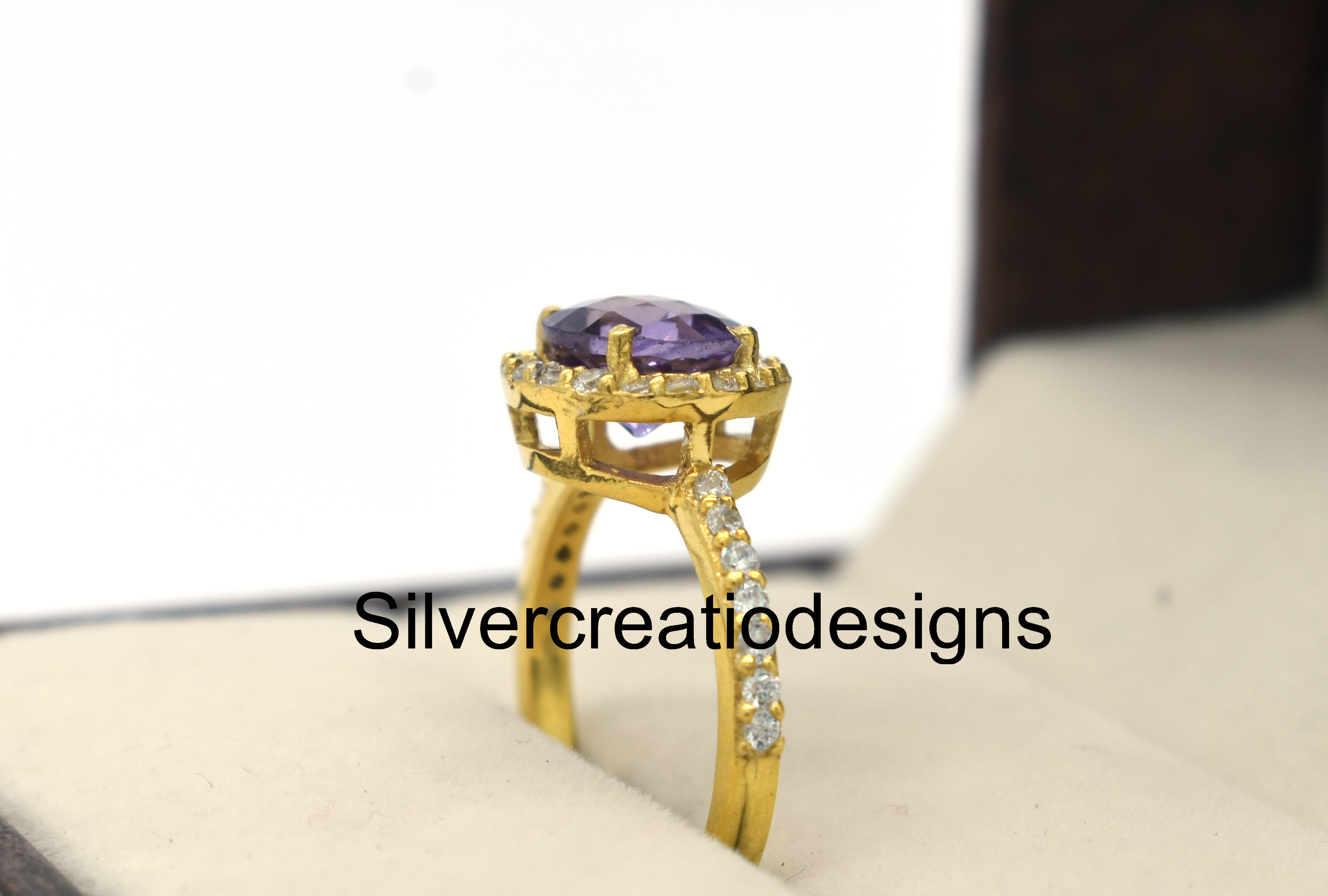 925 Sterling Silver Amethyst & Moissanite Statement Ring, Birthstone Wedding Jewelry, 