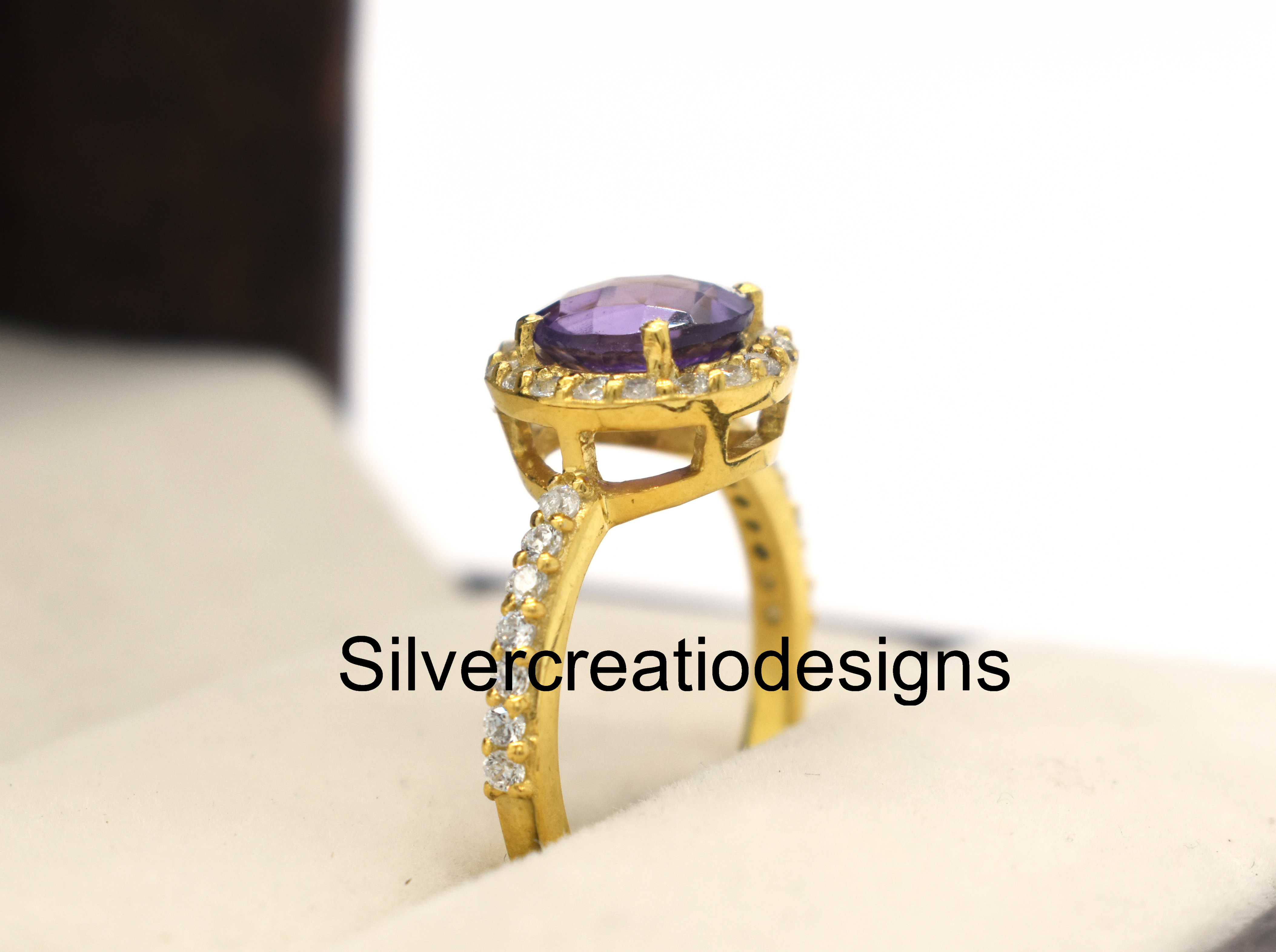 925 Sterling Silver Amethyst & Moissanite Statement Ring, Birthstone Wedding Jewelry, 