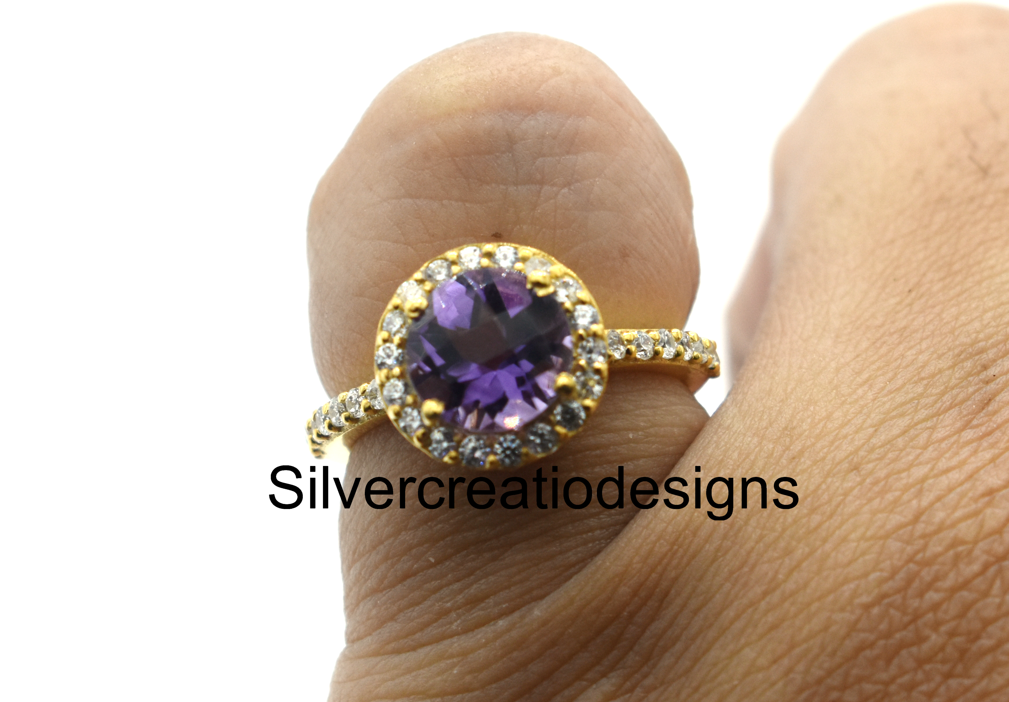 925 Sterling Silver Amethyst & Moissanite Statement Ring, Birthstone Wedding Jewelry, 