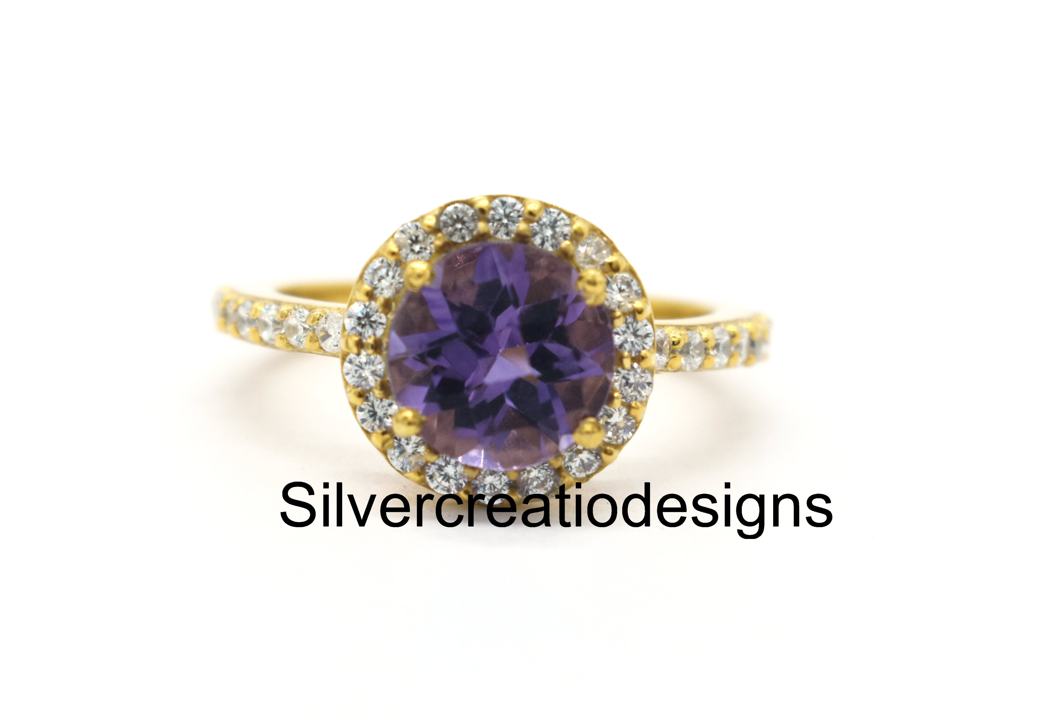 925 Sterling Silver Amethyst & Moissanite Statement Ring, Birthstone Wedding Jewelry, 
