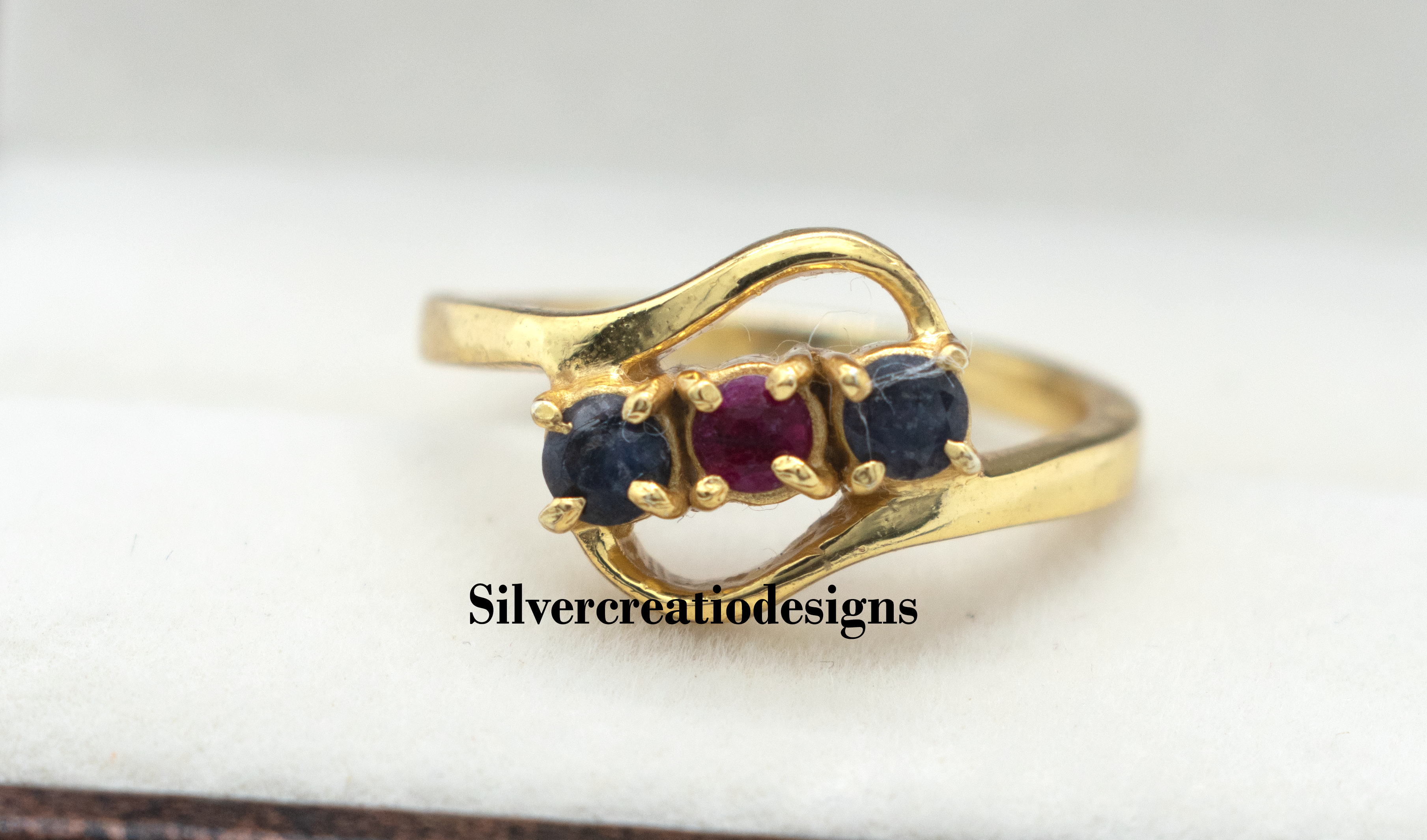 Natural Blue Sapphire & Emerald Statement Ring, Round Cut 0.36 Ct, Dainty Promise Ring, Wedding Jewelry, Gift for Wife