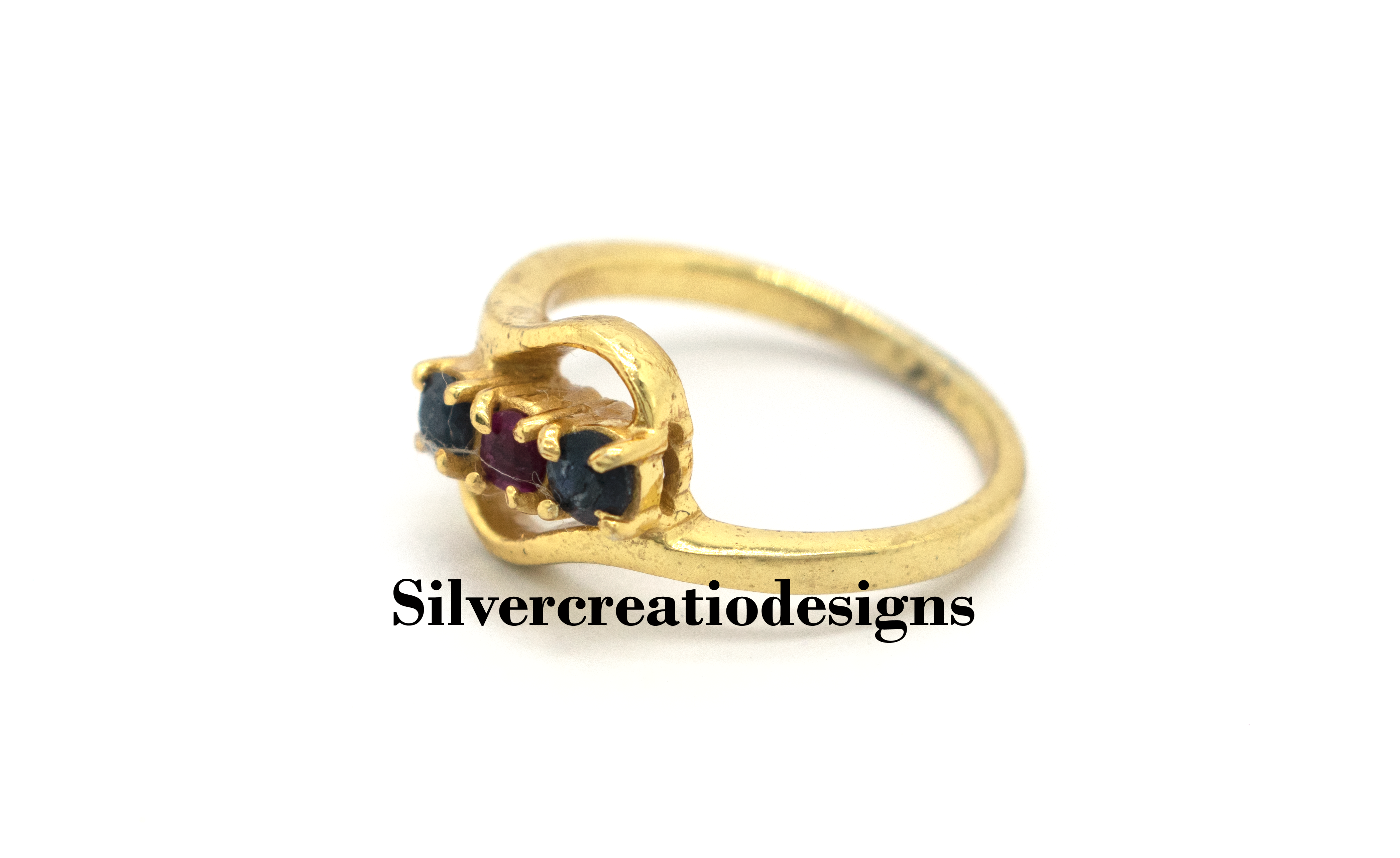 Natural Blue Sapphire & Emerald Statement Ring, Round Cut 0.36 Ct, Dainty Promise Ring, Wedding Jewelry, Gift for Wife