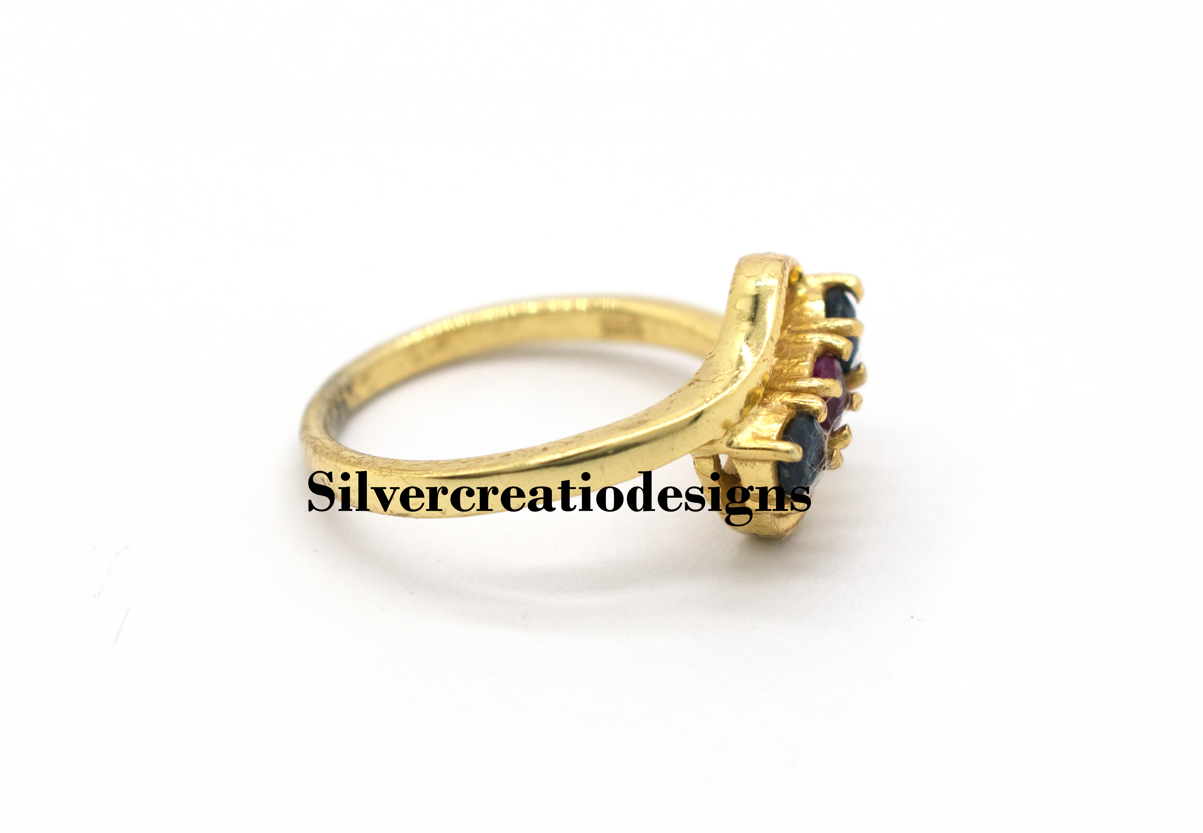 Natural Blue Sapphire & Emerald Statement Ring, Round Cut 0.36 Ct, Dainty Promise Ring, Wedding Jewelry, Gift for Wife