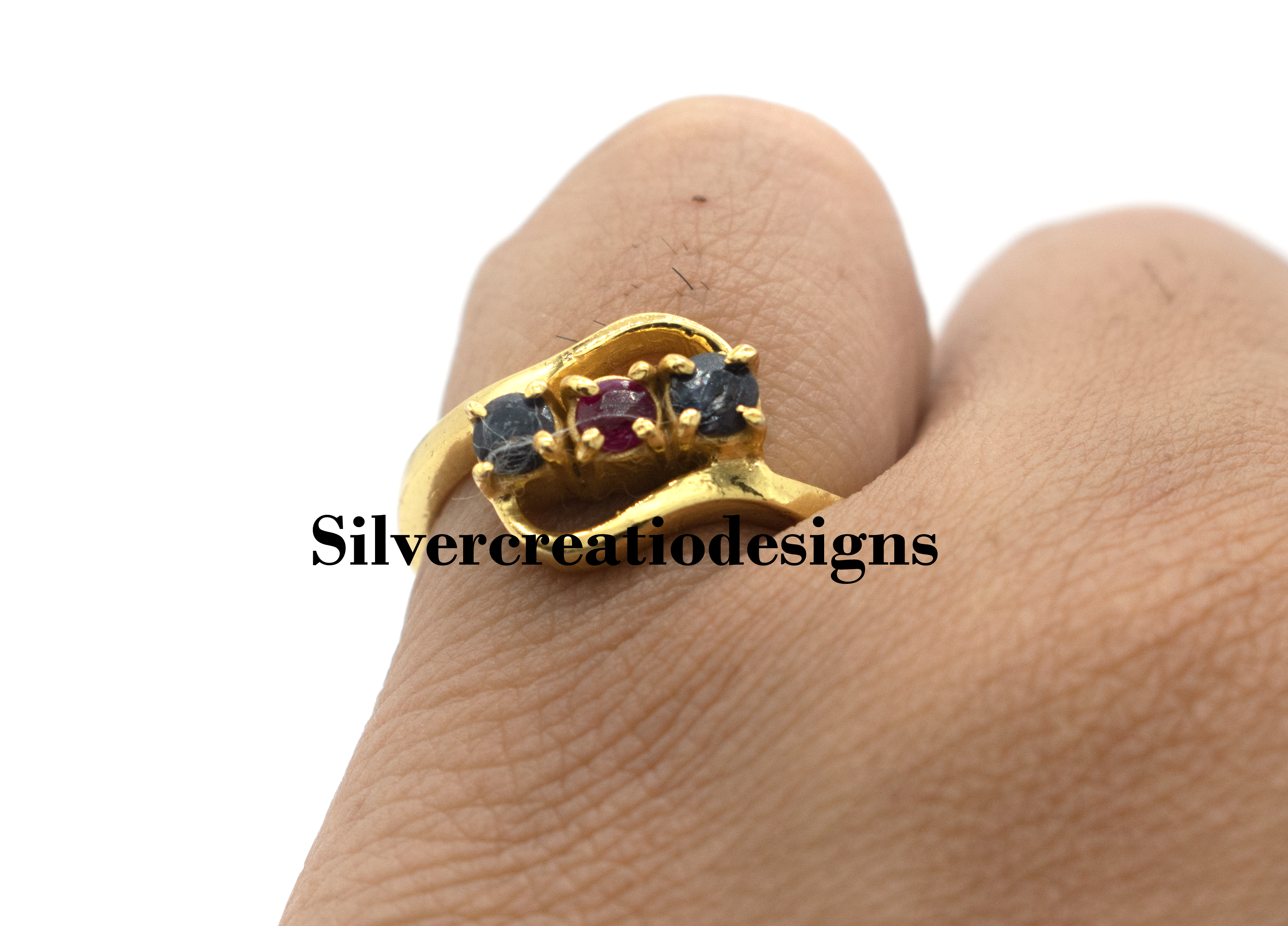 Natural Blue Sapphire & Emerald Statement Ring, Round Cut 0.36 Ct, Dainty Promise Ring, Wedding Jewelry, Gift for Wife