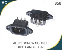 Ac Socket Screw Right Angle Pin - Plastic, Standard Size, Black Color, Voltage Max 250v, Current Max 10a | Designed For Mains Power Connections With Snap-fit Mounts