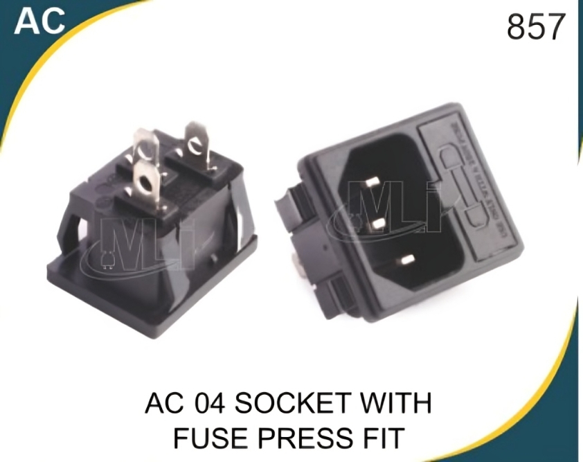 AC-04 SOCKET WITH FUSE PRESS FIT - Plastic, Standard Size, Black | Ideal for Industrial Automation, Automotive Electronics, and Circuit Overload Protection