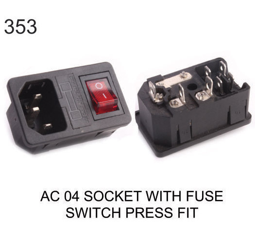 AC 04 SOCKET WITH FUSE SWITCH PRESS FIT