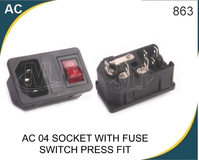 Computer Socket With Fuse Switch Press Fit - Color: Black
