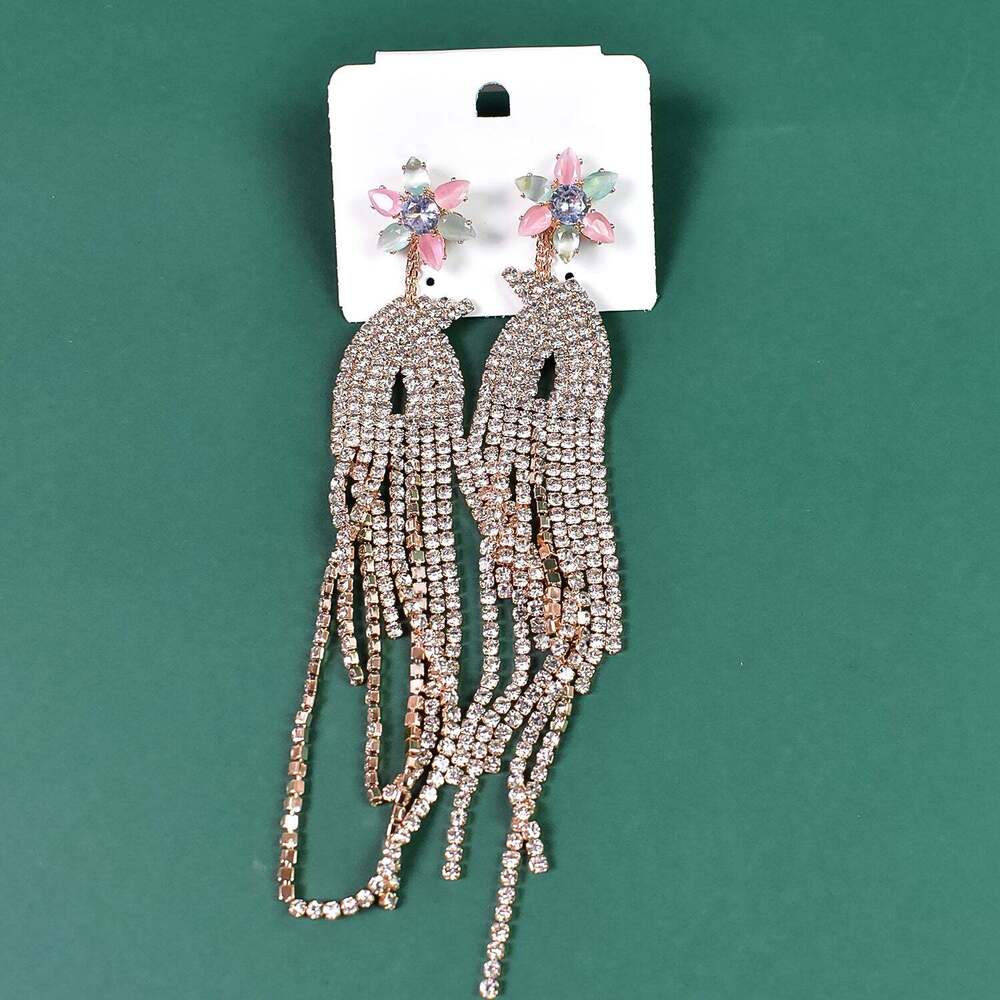 Designer Plated Drop Earring Crystal Long Lop Earrings for Womens
