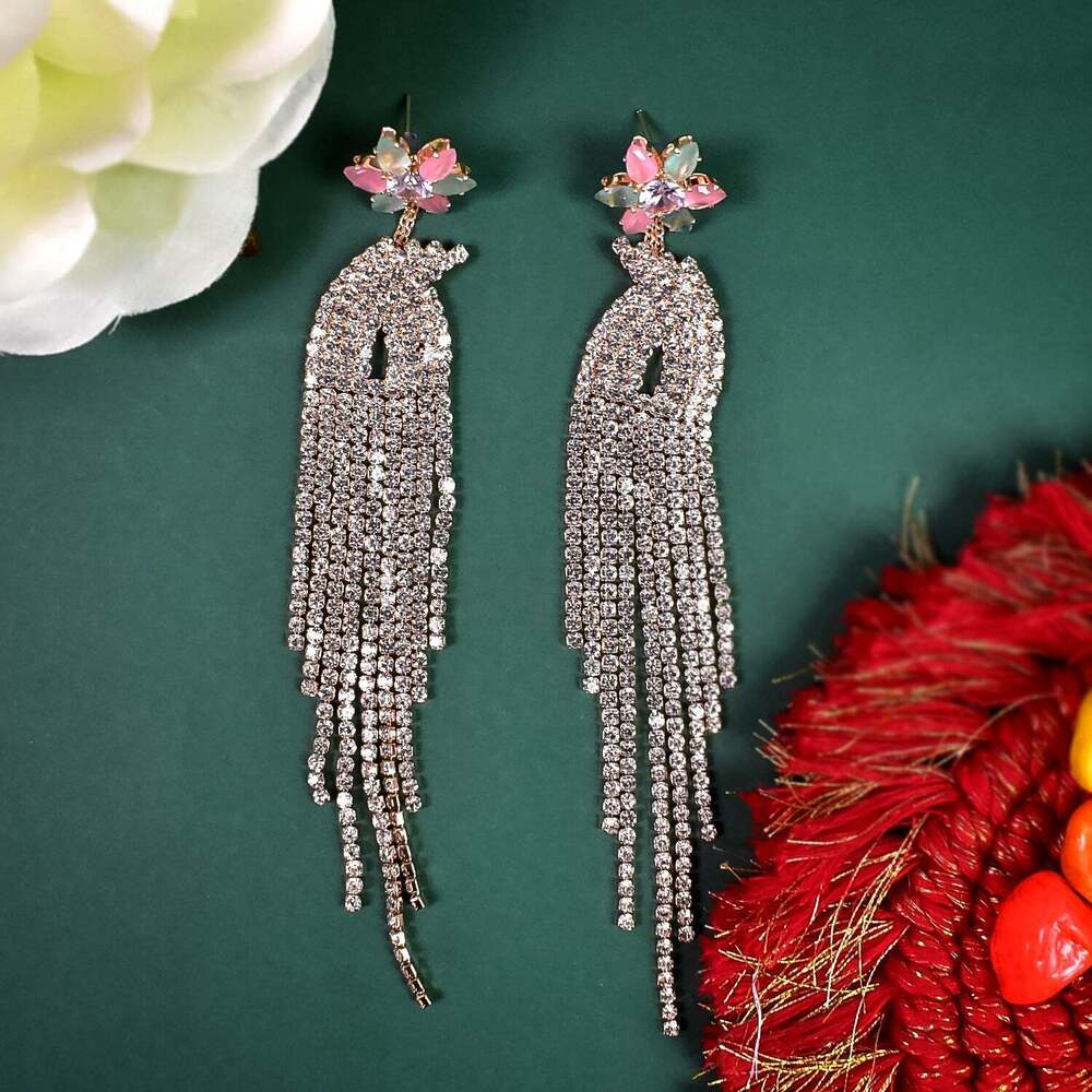Designer Plated Drop Earring Crystal Long Lop Earrings for Womens