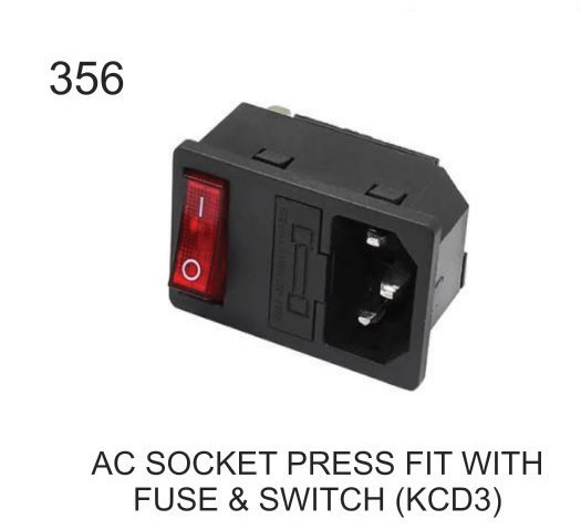 AC SOCKET PRESS FIT WITH FUSE AND SWITCH (KCD3)