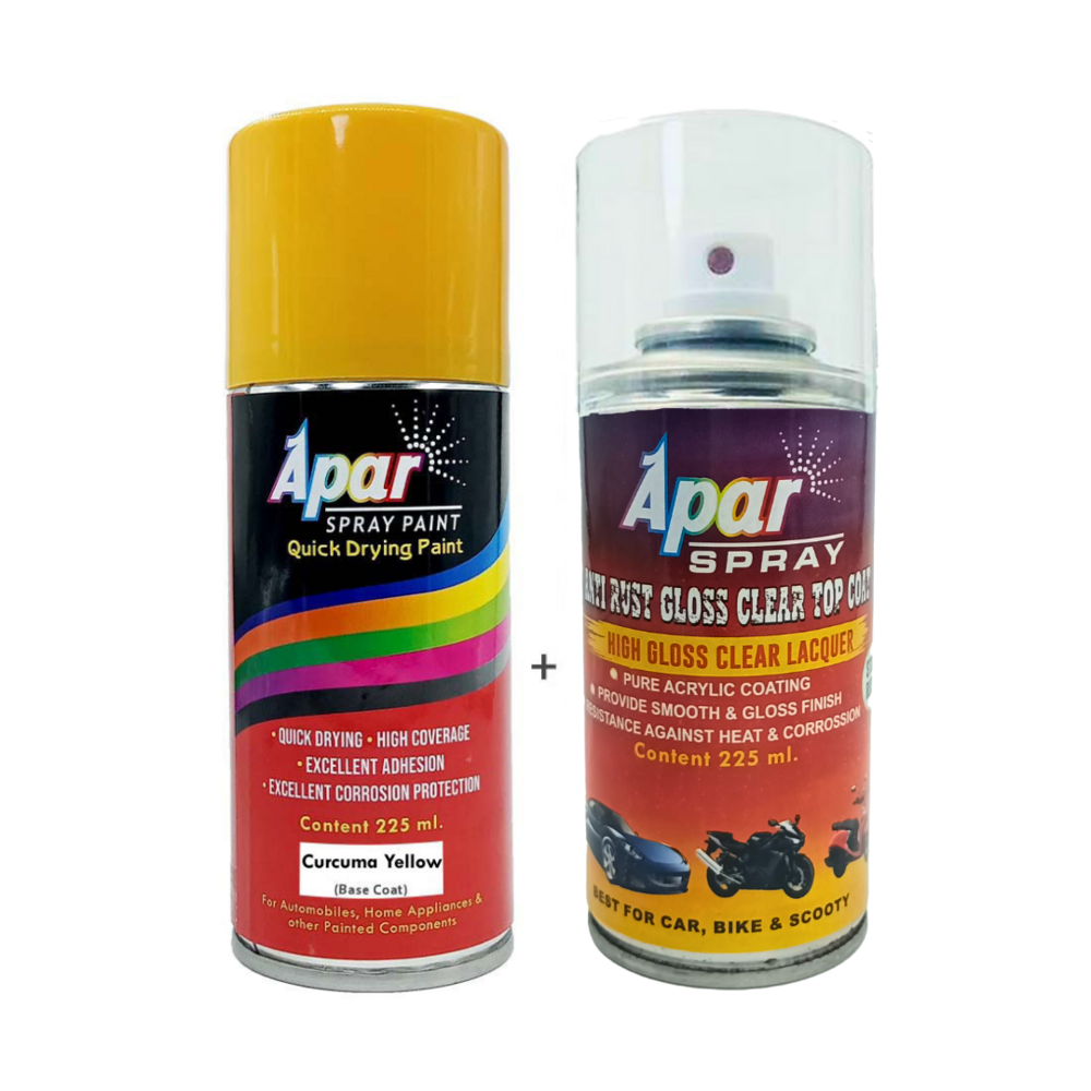 Apar Spray Paint Curcuma Yellow (Rc Colour Name) + Gc, Compatible For Volkswagen Virtus, T-roc And Taigun Cars -225 Ml (Pack Of 2-pcs)