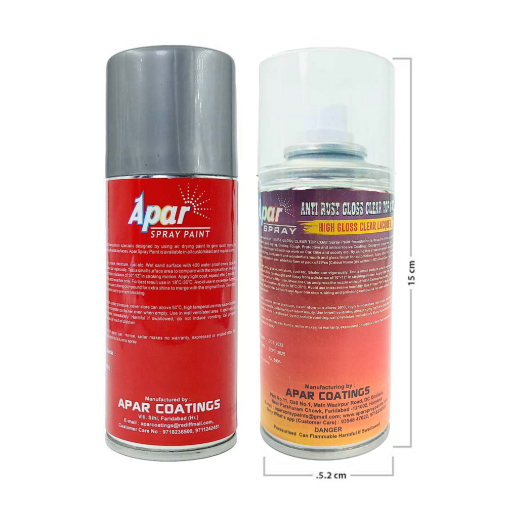 APAR  Spray Paint Reflex Silver (RC Colour Name) + GC, Compatible for Volkswagen Tiguan, Polo, Virtus, Vento and Taigun Cars -225 ml (Pack of 2-Pcs)