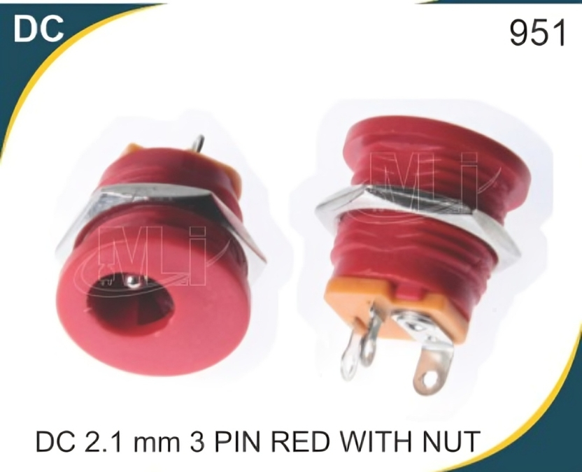 DC 2.1 MM 3 PIN RED WITH NUT