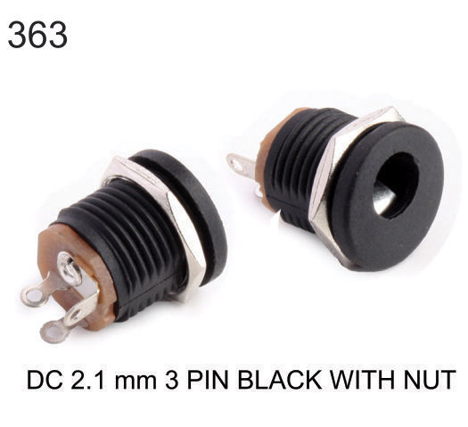 DC 2.1 MM 3 PIN BLACK WITH NUT