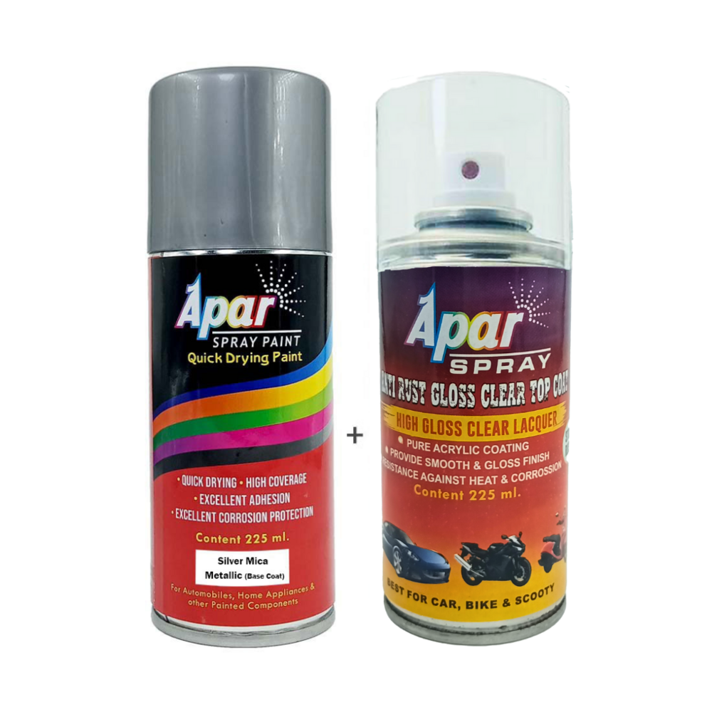 APAR  Spray Paint Silver Mica Metallic(1E7) (RC Colour Name) + GC Compatible for Toyota Cars -225 ml (Pack of 2-Pcs)