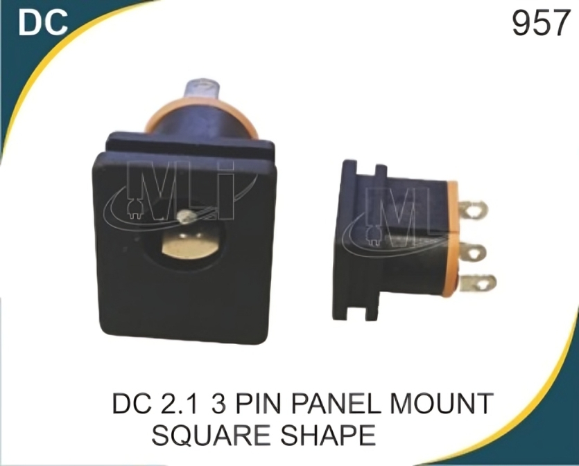 DC 2.1 3 Pin Panel Mount Square Shape