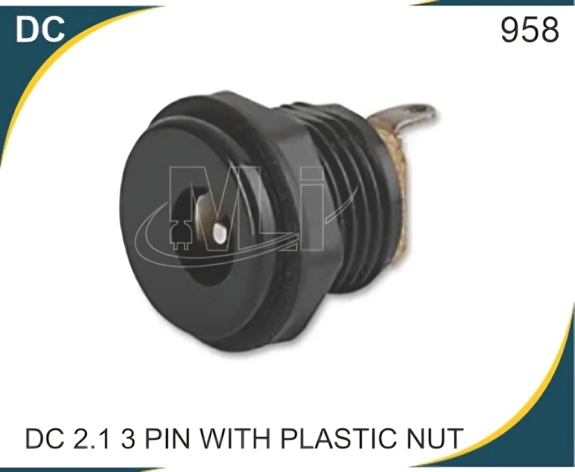 Dc 2.1 3 Pin With Plastic Nut - Color: Black