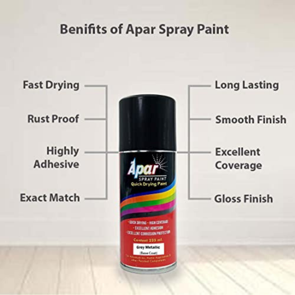 Apar Spray Paint Grey Metallic (1e3) - 225 Ml (Pack Of 2-pcs) | High Solid Paint, Fast-drying, Corrosion Resistant, Durable Finish, Excellent Coverage