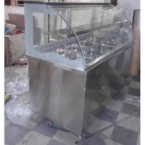 Bain Marie Display Counter - Stainless Steel, 5 Feet Height, Silver Finish | Durable Metal Design for Optimal Food Display