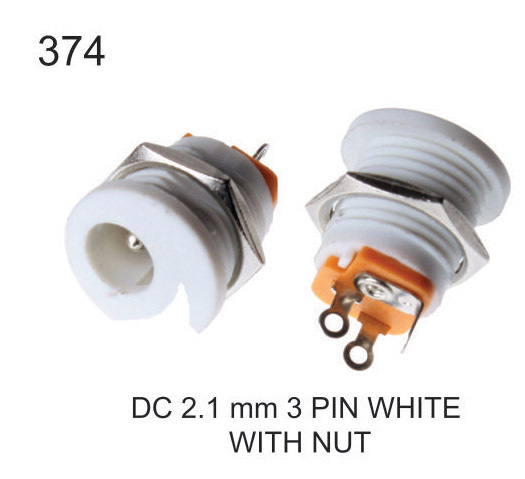 DC 2.1 MM 3 PIN WHITE WITH NUT